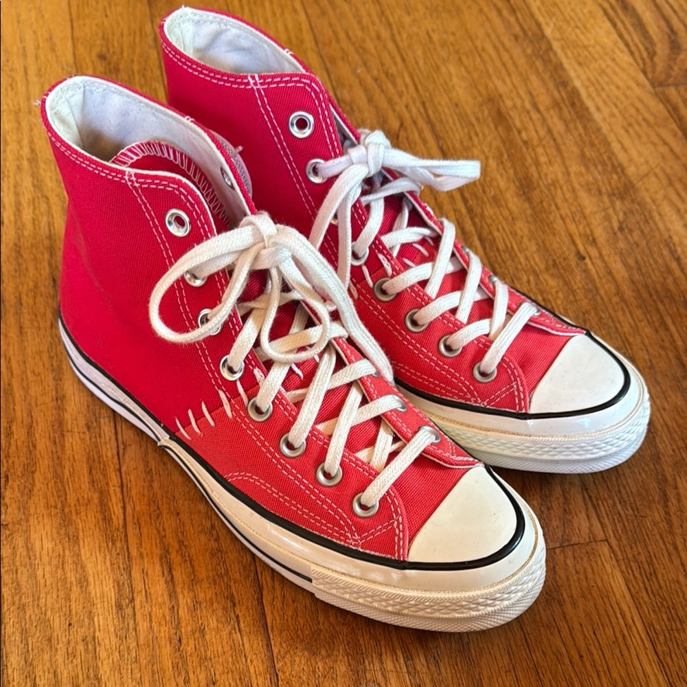 Red two tone Red Hight top Chuck Taylors
